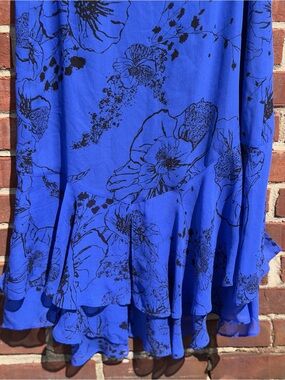Chicos Royal Blue Floral Ruffle Hem Skirt